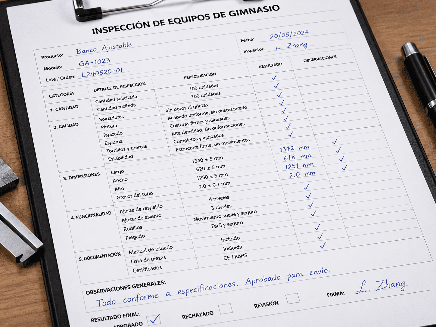 servicio de inspección de especificaciones de productos de G&A